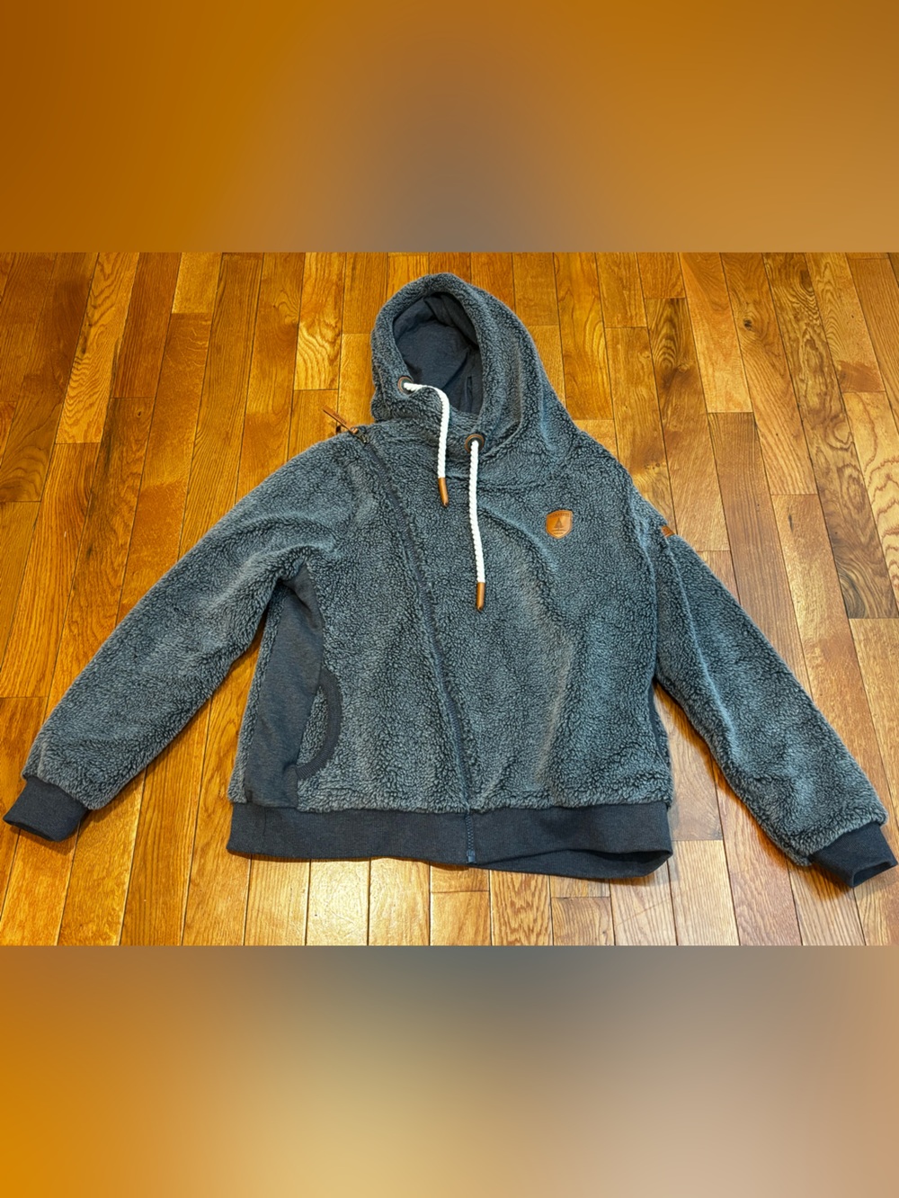 Wanakome women’s XXL Plush Sherpa zip front Hoodie - Charcoal blue Gray